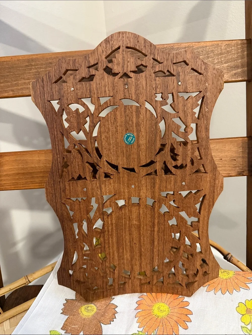 Vintage Hand Carved Sheesham Wood  Rack Wall Display Brass Inlay India